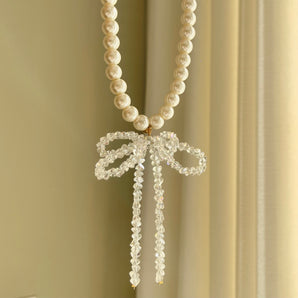 Sparkle Bow Pearl Necklace