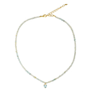 Stone Heart Necklace [ Blue Topaz / Aquamarine ]
